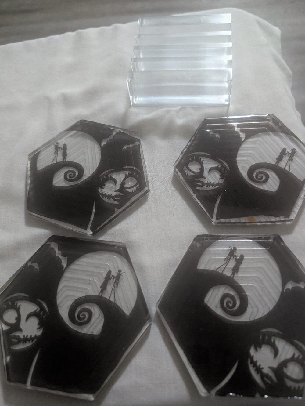 Black & White Haunted Night Acrylic Coasters - Set of 4